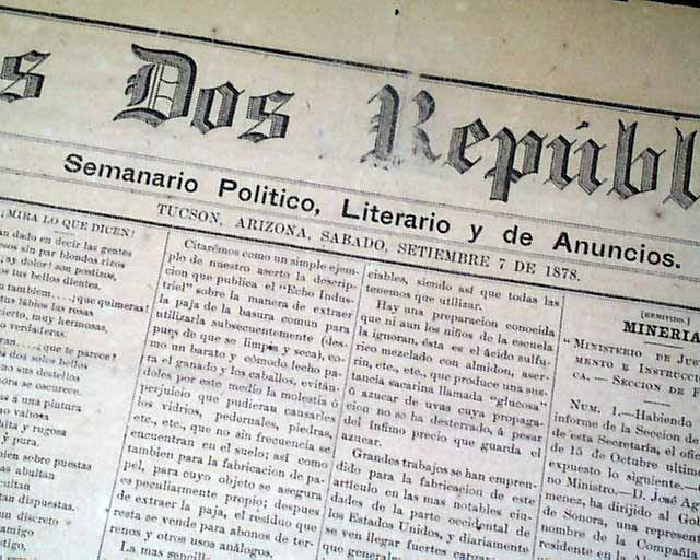 Very early Spanishlanguage newspaper from the Arizona Territory