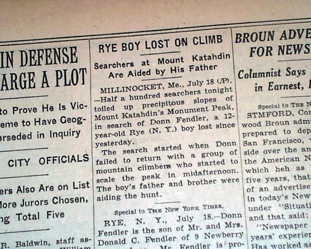 Donn Fendler goes missing in Maine's Mount Katahdin...