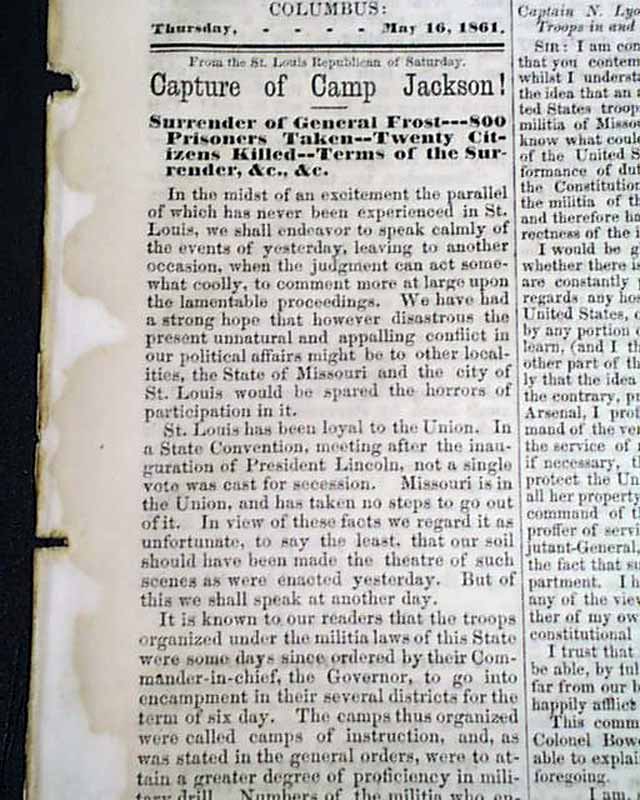 In the North, but pro-South...   Camp Jackson captured...