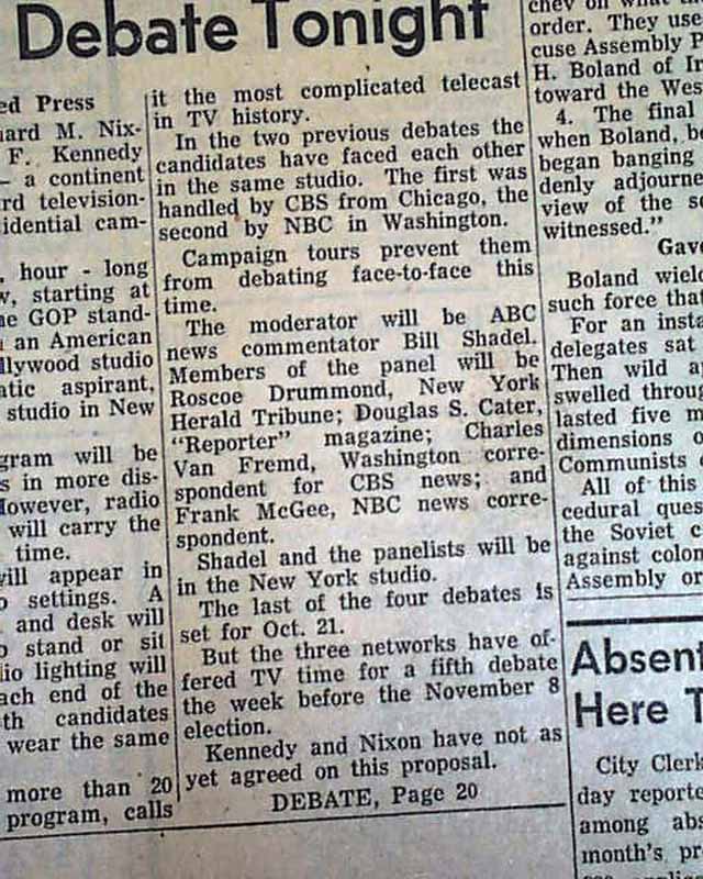 Kennedy - Nixon debates.... - RareNewspapers.com