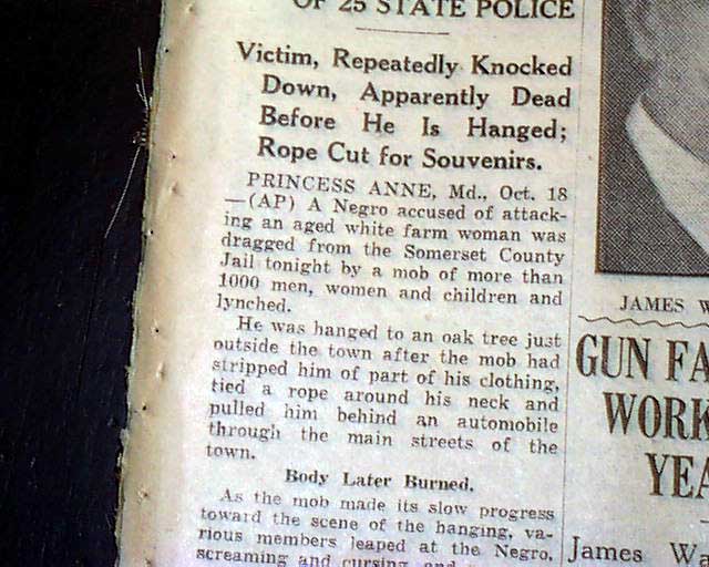 Princess Anne, Maryland Negro lynching...