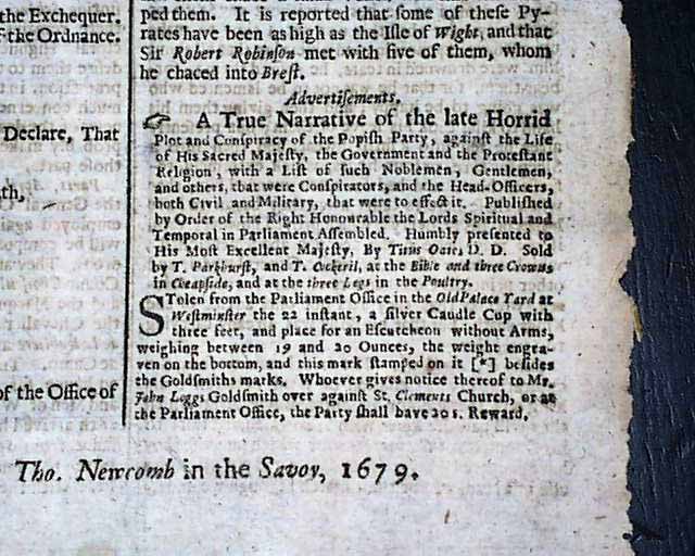 New Privy Council... Titus Oates book which created the Popish Plot ...