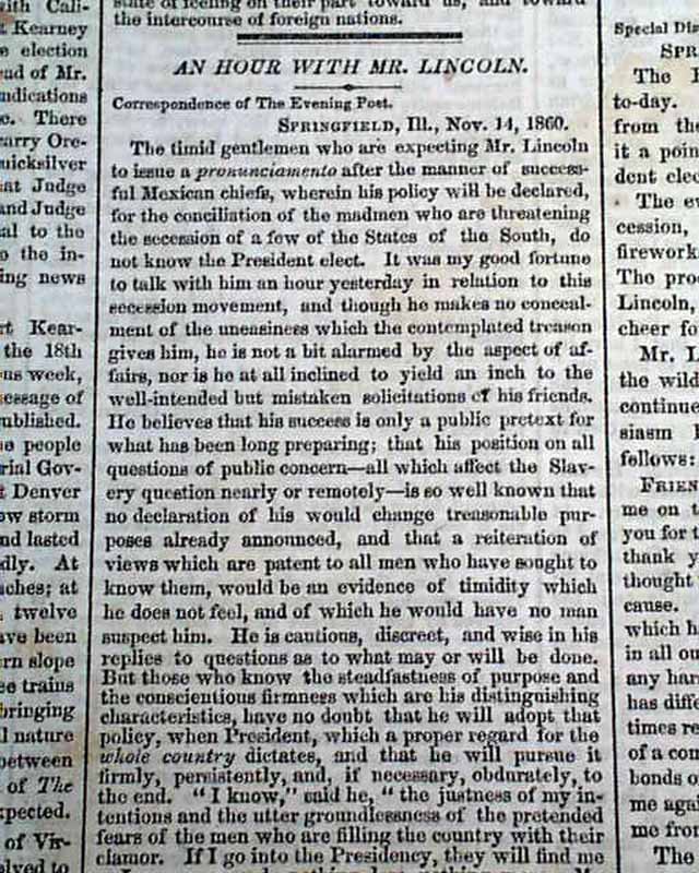 Nice reporting on Abraham Lincoln, before his inauguration...   