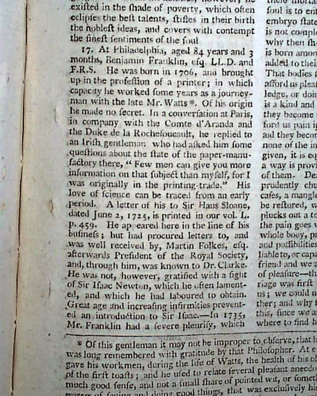 Obituary of Benjamin Franklin... - RareNewspapers.com