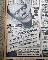 Bride of Frankenstein opening night ad...  