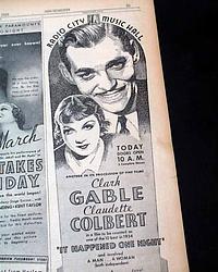1934 "It Happened One Night" opening day ad...