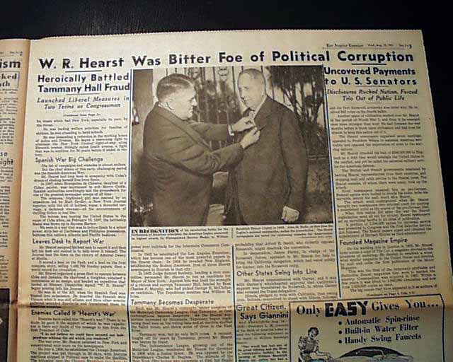 Death of William Randolph Hearst, in one of his newspapers ...