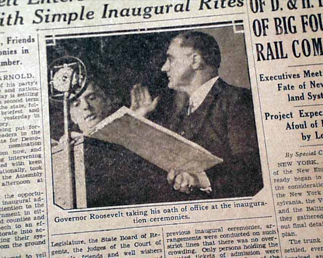 FDR inaugurated as governor, in an Albany newspaper... - RareNewspapers.com