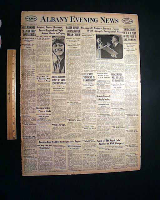 FDR inaugurated as governor, in an Albany newspaper...