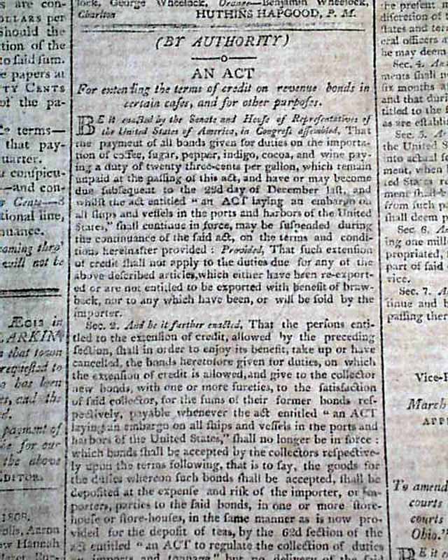 President Thomas Jefferson signs four Acts of Congress...