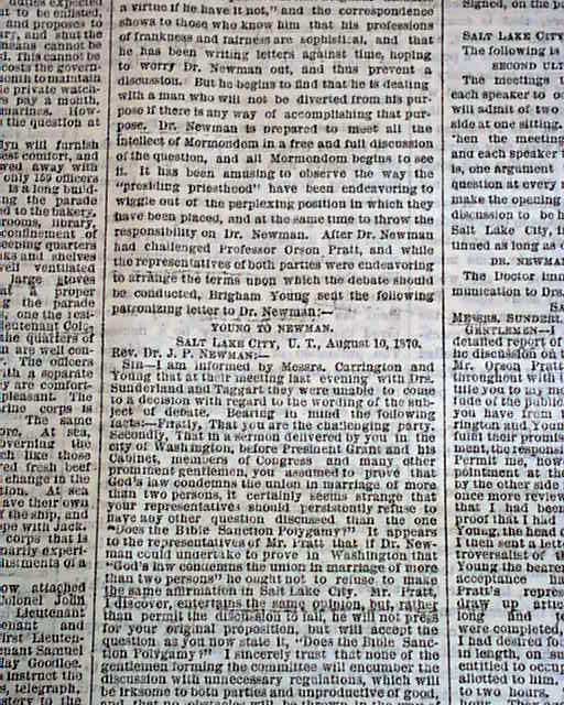 Mormonism & polygamy debate in 1870....... - RareNewspapers.com