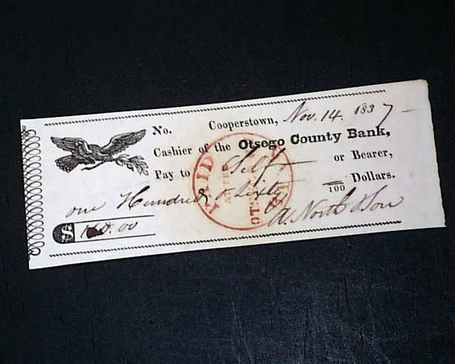 Check from Cooperstown, 1837...