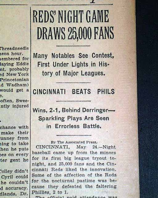 May 24, 1935: Reds fans see the lights in first night game in MLB