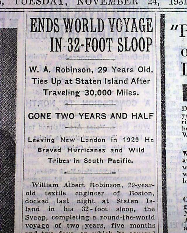 William Albert Robinson sails around the World...