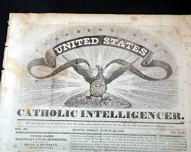 Early Catholic newspaper with huge masthead...