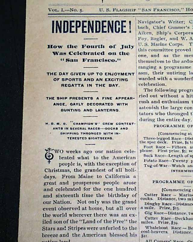 Printed on board the U.S.S. San Francisco...