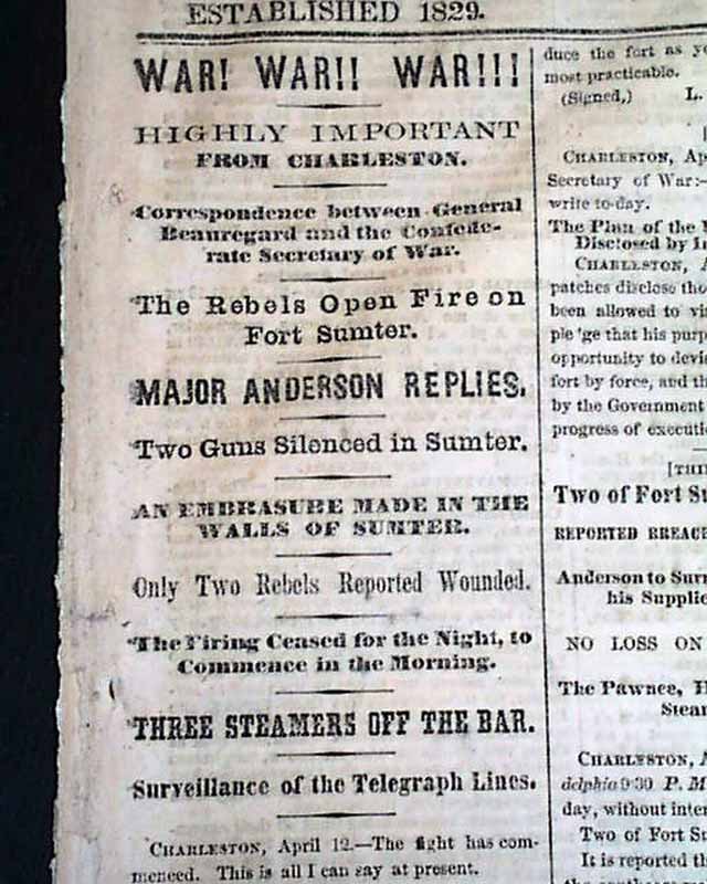 The Civil War begins... Graphically presented... - RareNewspapers.com