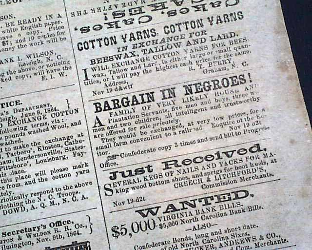 Confederate newspaper from Raleigh, near the end of the war