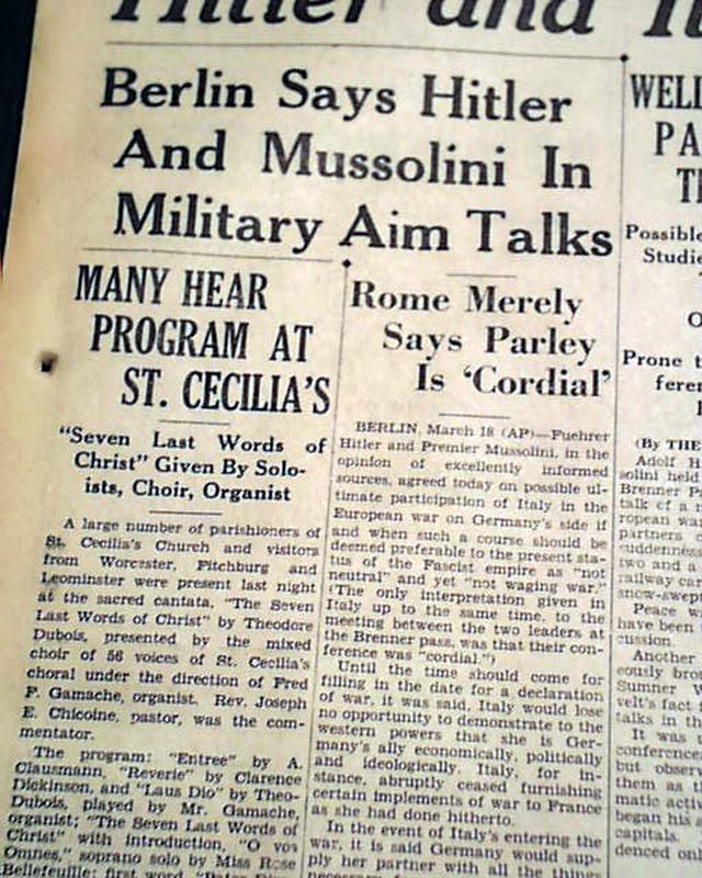 1940 Brenner Pass meeting... Hitler & Mussolini...#N# - RareNewspapers.com