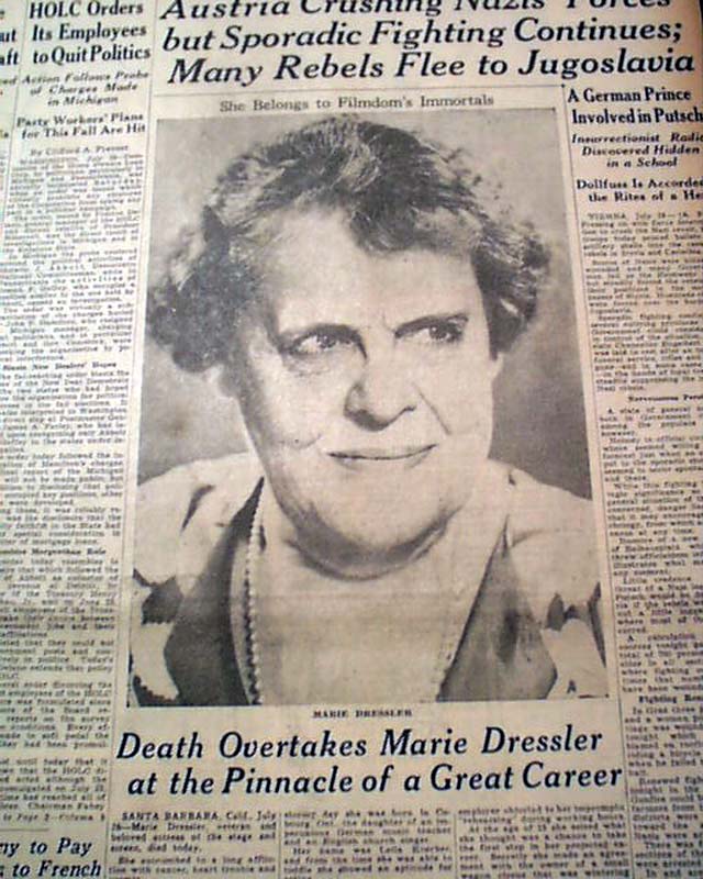 Actress Marie Dressler death... - RareNewspapers.com