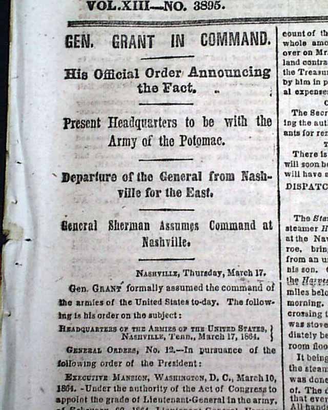 Ulysses S. Grant assumes command of the army...