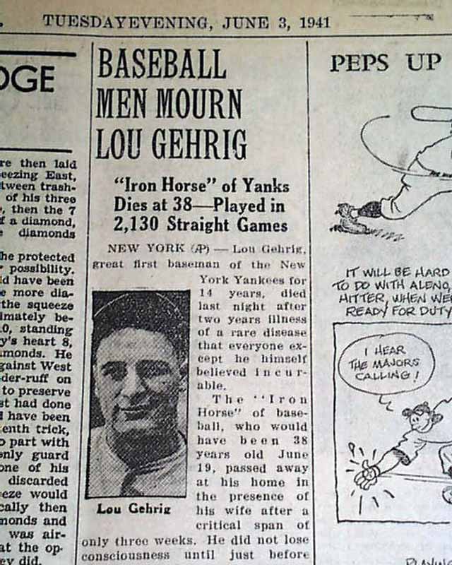 Lou Gehrig, Yankees' Iron Horse, dies in 1941 after 2-year battle with ALS  – New York Daily News