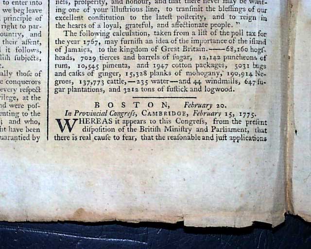 Document by John Hancock... Newspaper from Williamsburg, Virginia