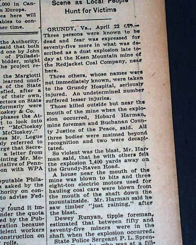 1938 Grundy, Virginia coal mine explosion.....
