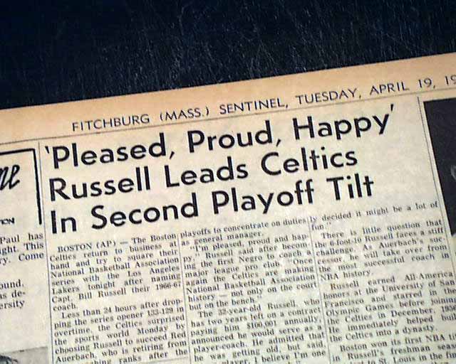 Bill Russell, 1st black coach in the NBA... Boston Celtics... -  
