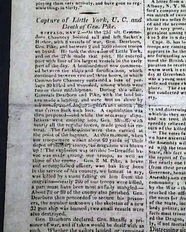 Capture of York, Upper Canada, & the death of General Z. Pike...