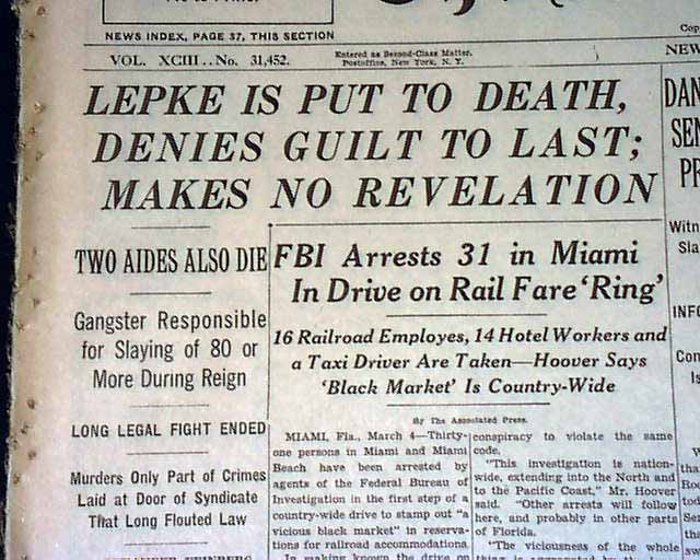 Louis Lepke Buchalter Executed, 1944...
