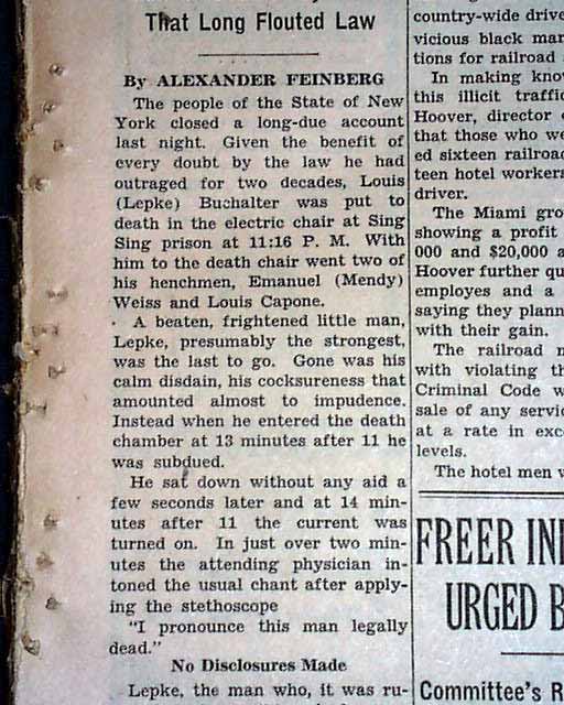 Louis Lepke Buchalter Executed, 1944... - RareNewspapers.com