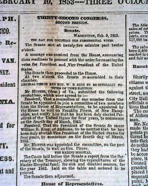 Franklin Pierce Wins Election, 1853... - RareNewspapers.com