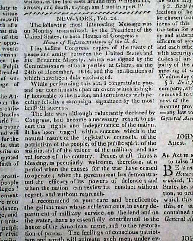 The President, on the treaty ending the War of 1812...   Andrew Jackson's letter of praise to his soldiers at New Orleans...