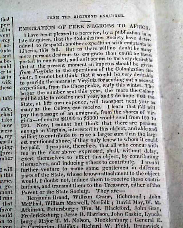 Washington's nephew on returning freed slaves to Africa...   Tecumseh...