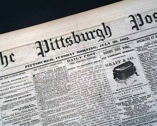 Pittsburgh newspaper during Civil War...