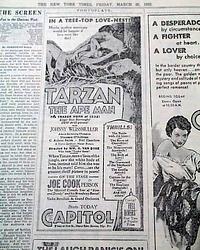1932 "Tarzan the Ape Man" opening day advertisement for Chicago....