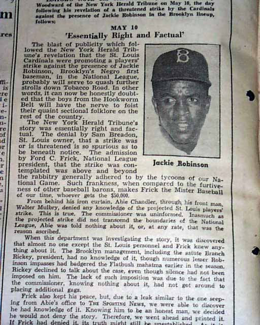 "Movement Against Jackie Started on Dodgers as Far Back as '46' "... - Jackie Robinson...