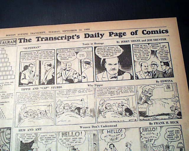 1941 newspaper clipping of shops Superman the comic strip the first one