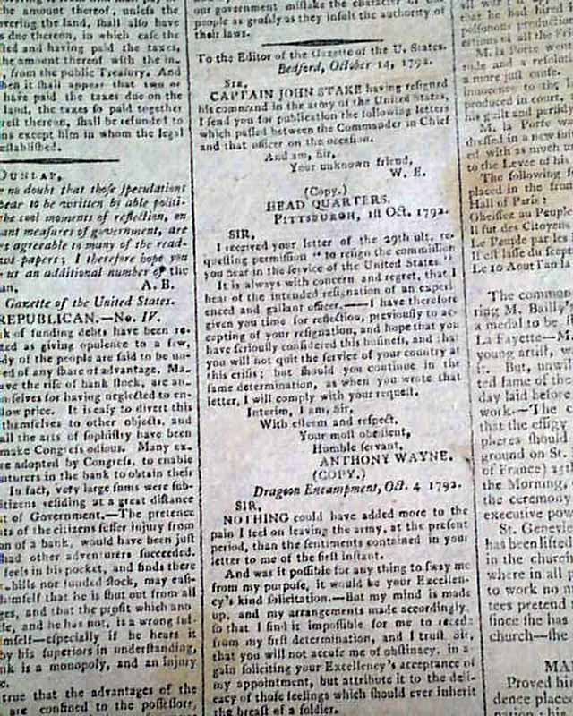 Anthony Wayne encourages a captain not to resign...