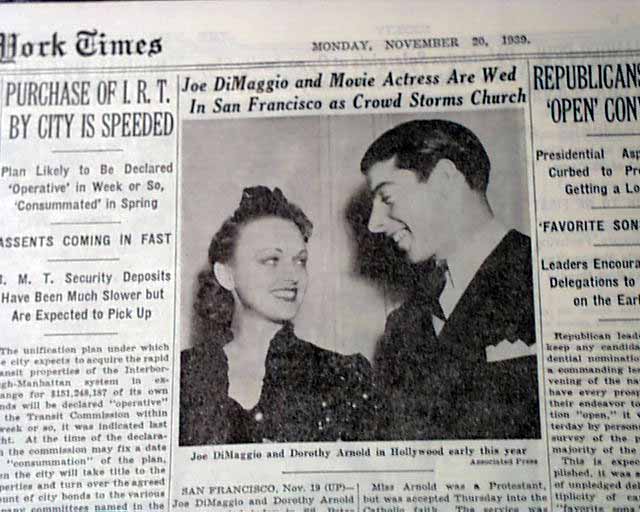 Dorothy Arnold And Joe Dimaggio On Their Wedding Day History