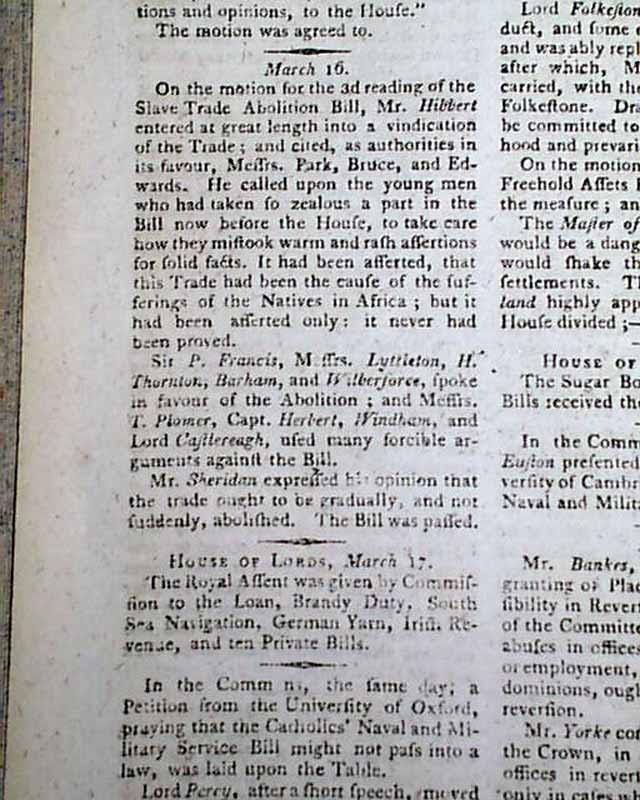 Abolition of the slave trade in England becomes official...