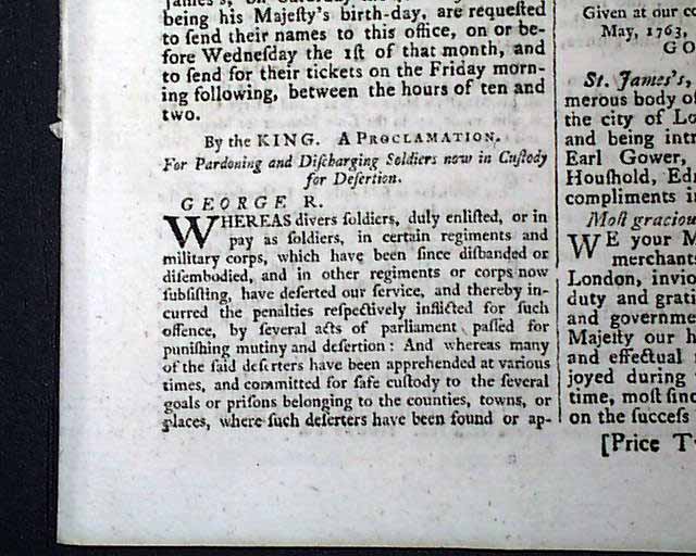 The King of England pardons soldiers who deserted...