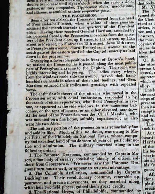 Harrison's inauguration reported in his own campaign newspaper