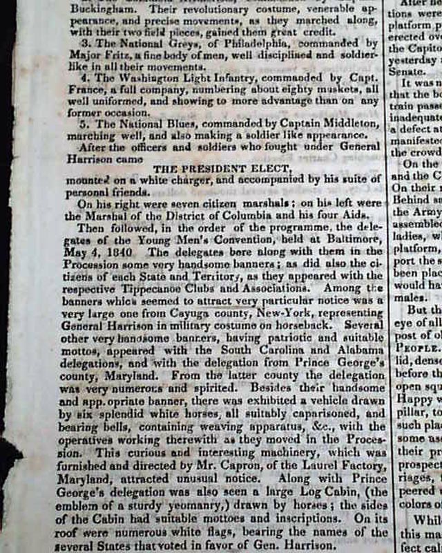 Harrison's inauguration reported in his own campaign newspaper