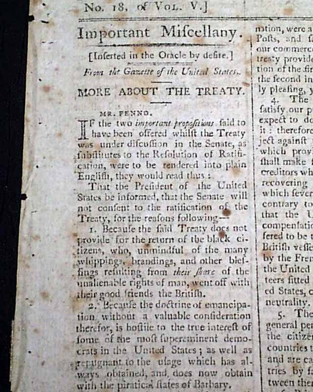 On the controversial Jay Treaty, in a rare title...