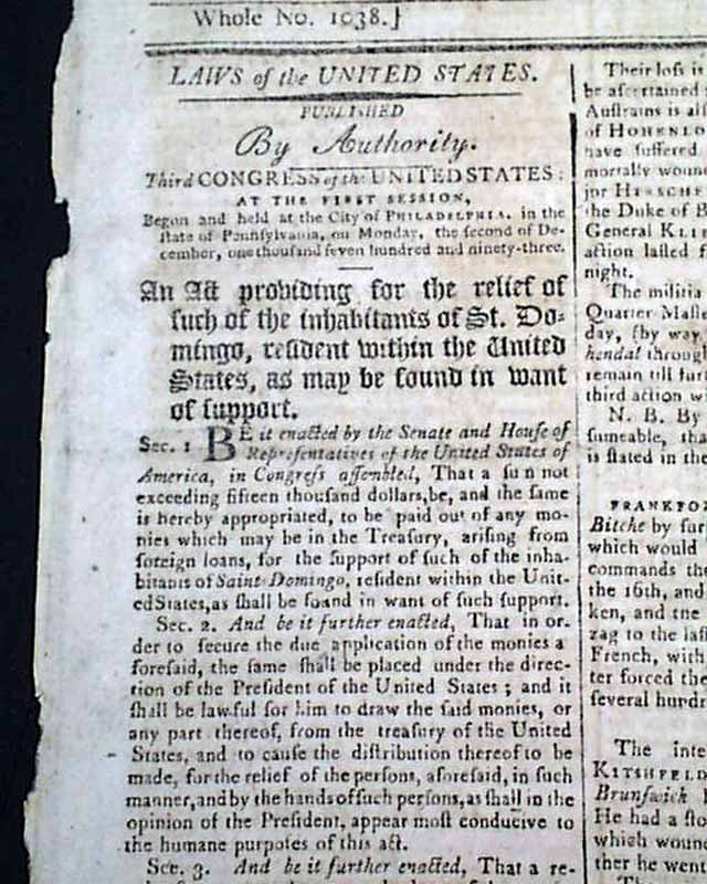 George Washington signs an Act of Congress...   Arthur St. Clair...
