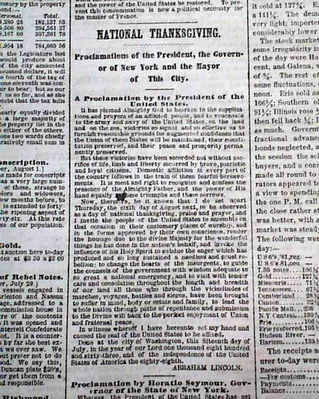 	Lincoln's Thanksgiving Proclamation re: Gettysburg and Vicksburg... a General Order signed by R. E. Lee...