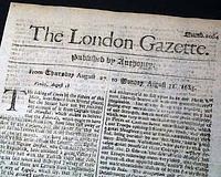 Genuine London Gazette newspaper from 1685...
