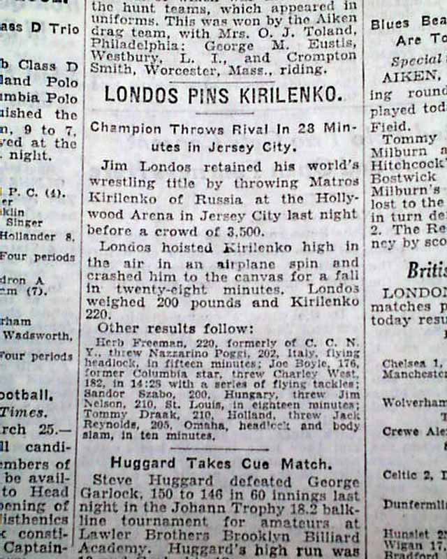 1931 professional wrestling w/ Jim "Golden Greek" Londos ...